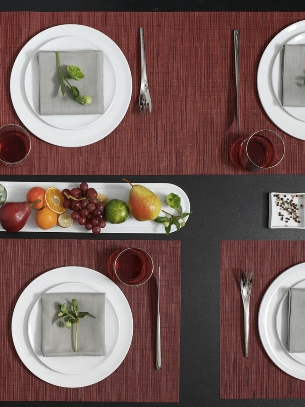 Set of 6 Chilewich Woven Rectangle Placemats - Red/Cranberry